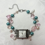 pink n blue working beaded watch bracelet