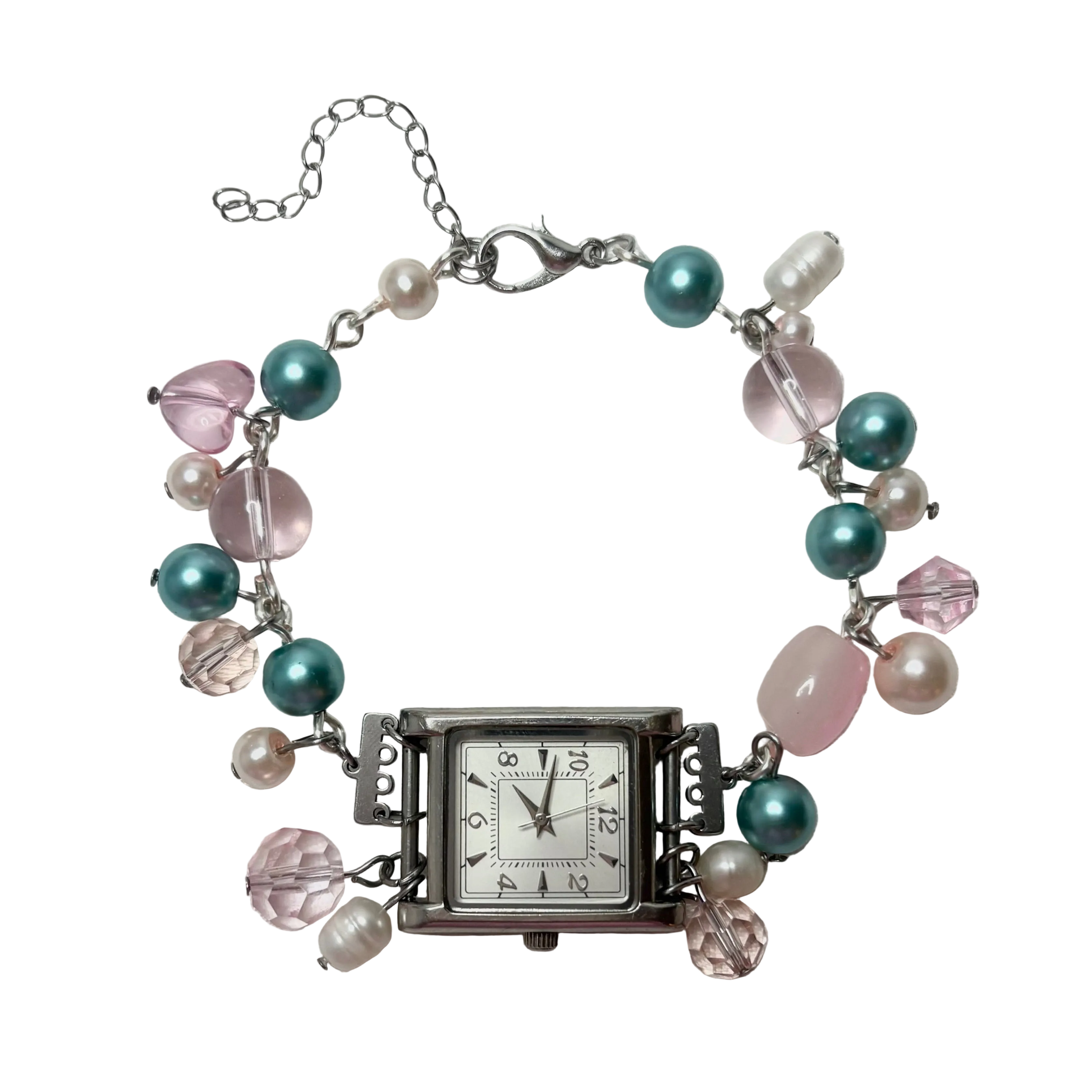 pink n blue working beaded watch bracelet