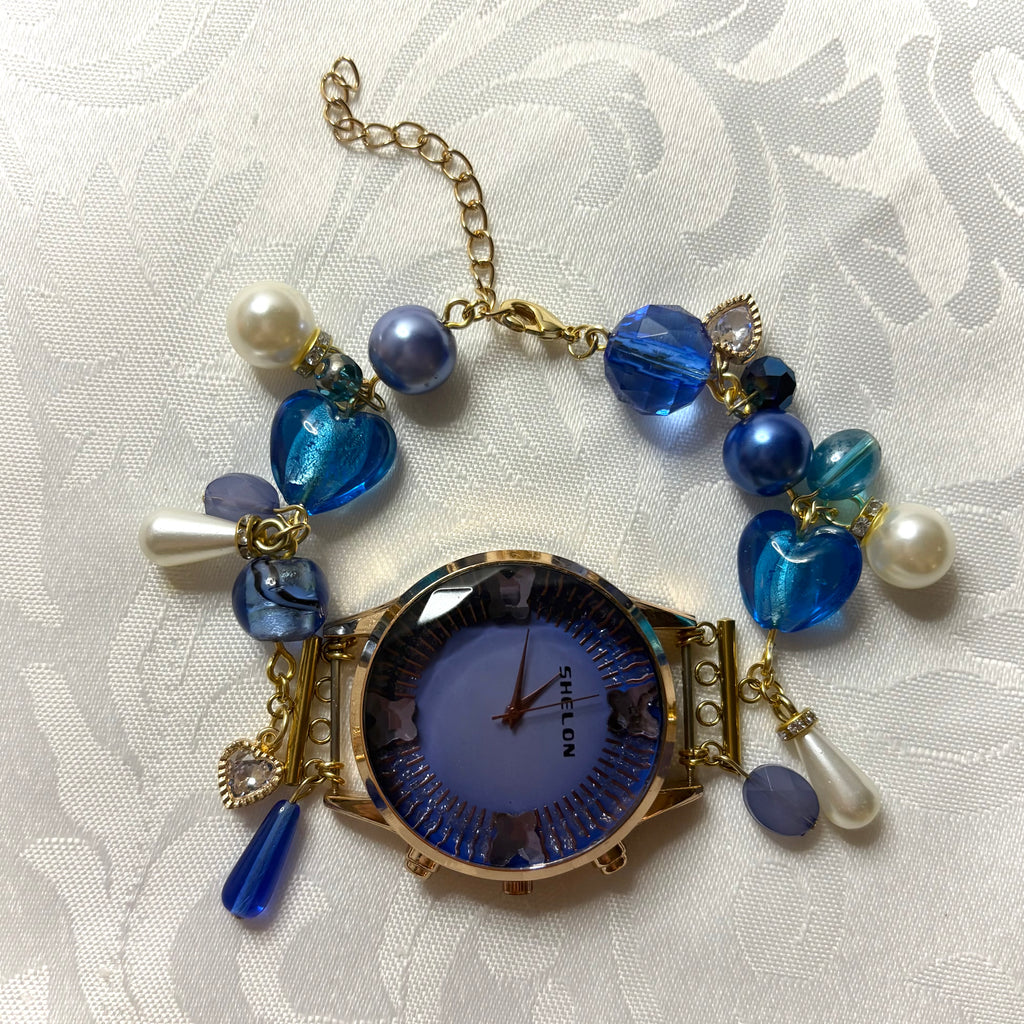 blue butterfly working beaded watch bracelet
