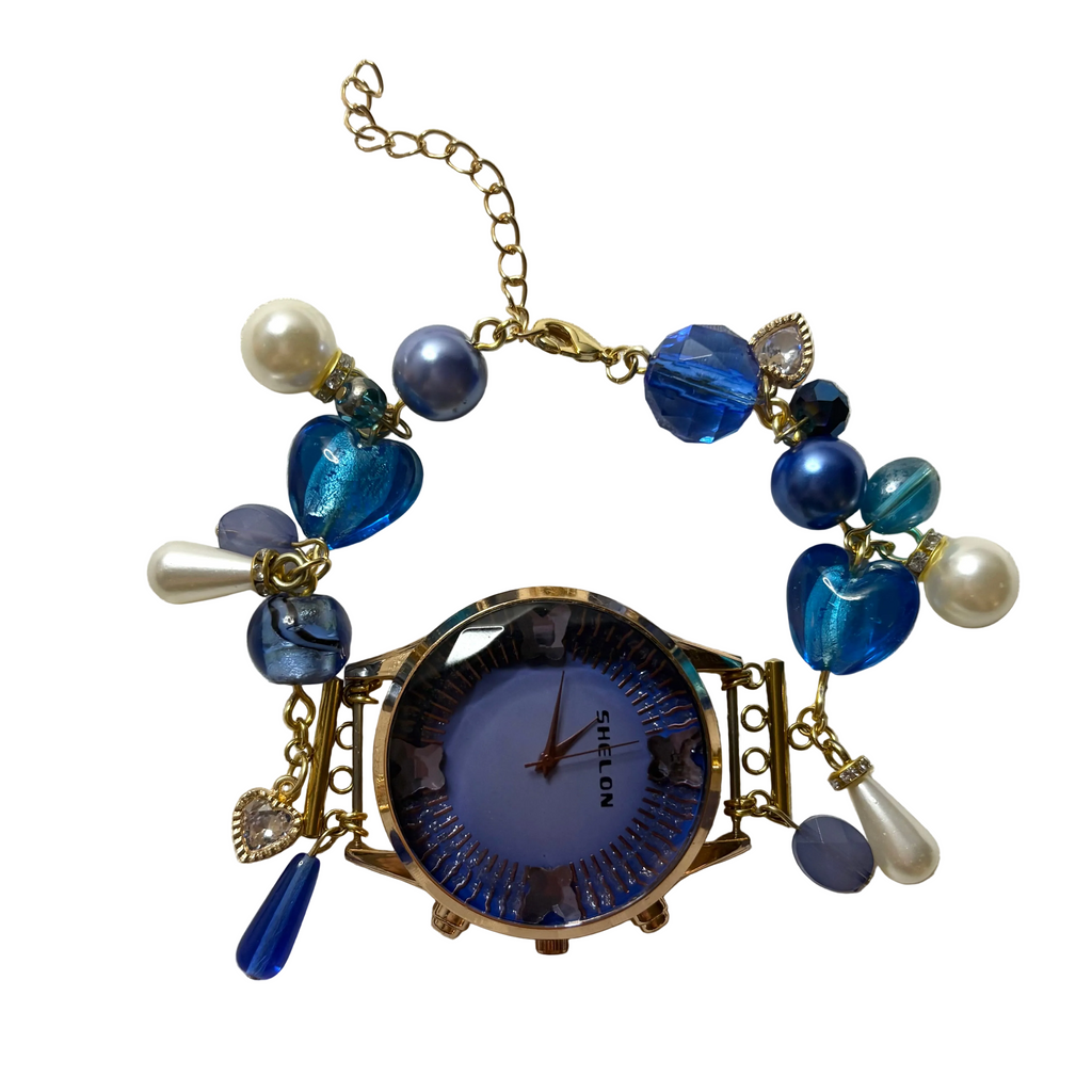 blue butterfly working beaded watch bracelet