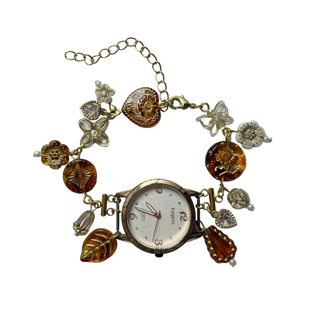 bronzed butterfly working beaded watch bracelet