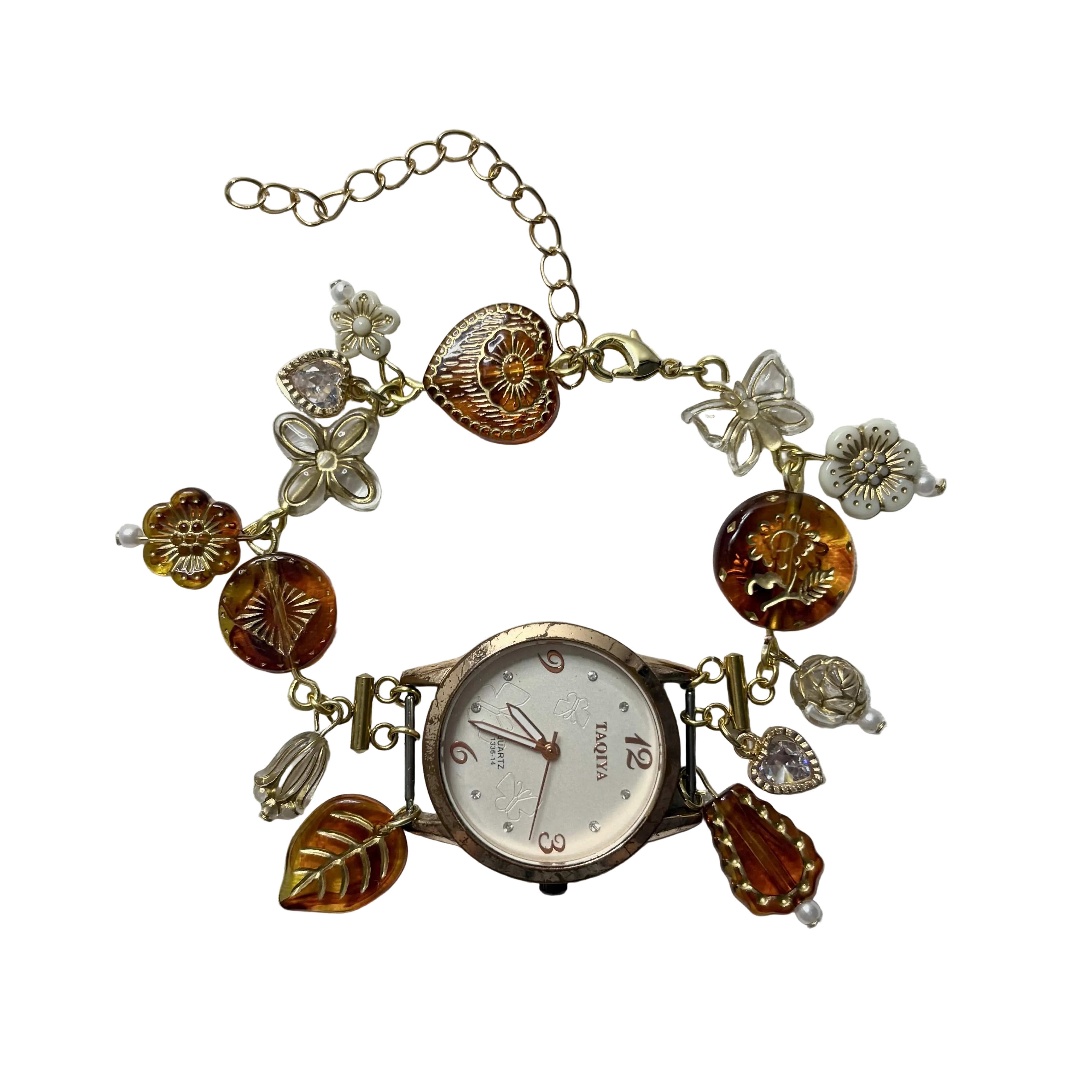 bronzed butterfly working beaded watch bracelet