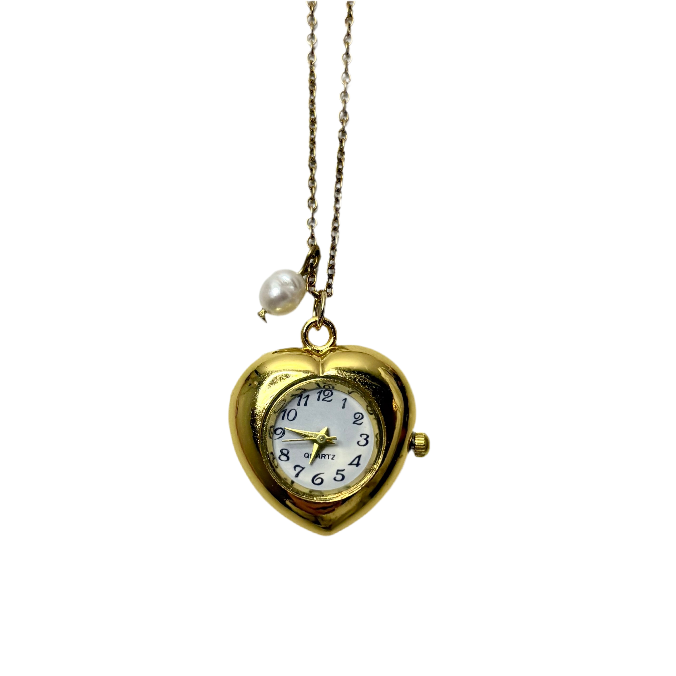 eternal heart watch necklace in gold tone