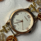 bronzed butterfly working beaded watch bracelet