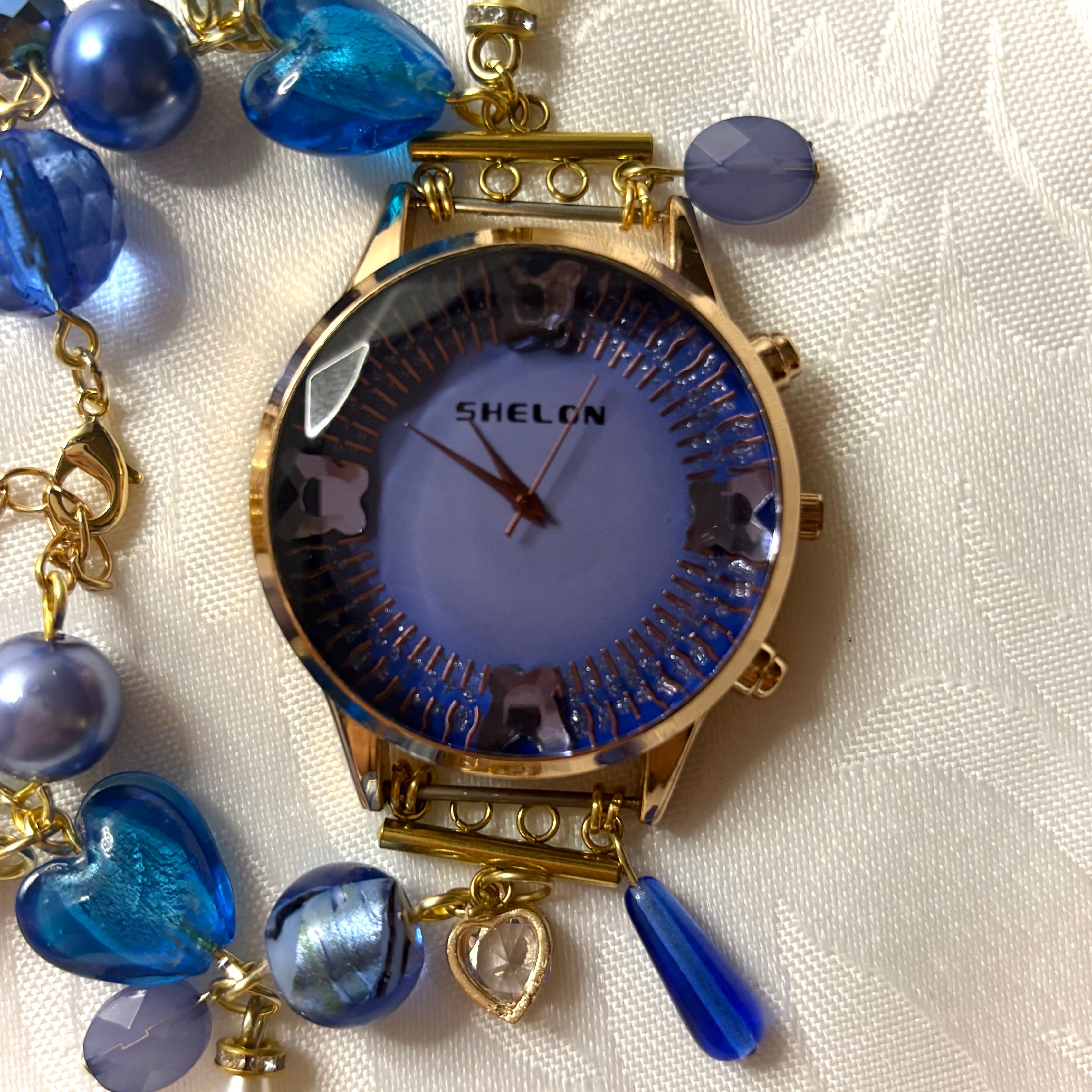 blue butterfly working beaded watch bracelet