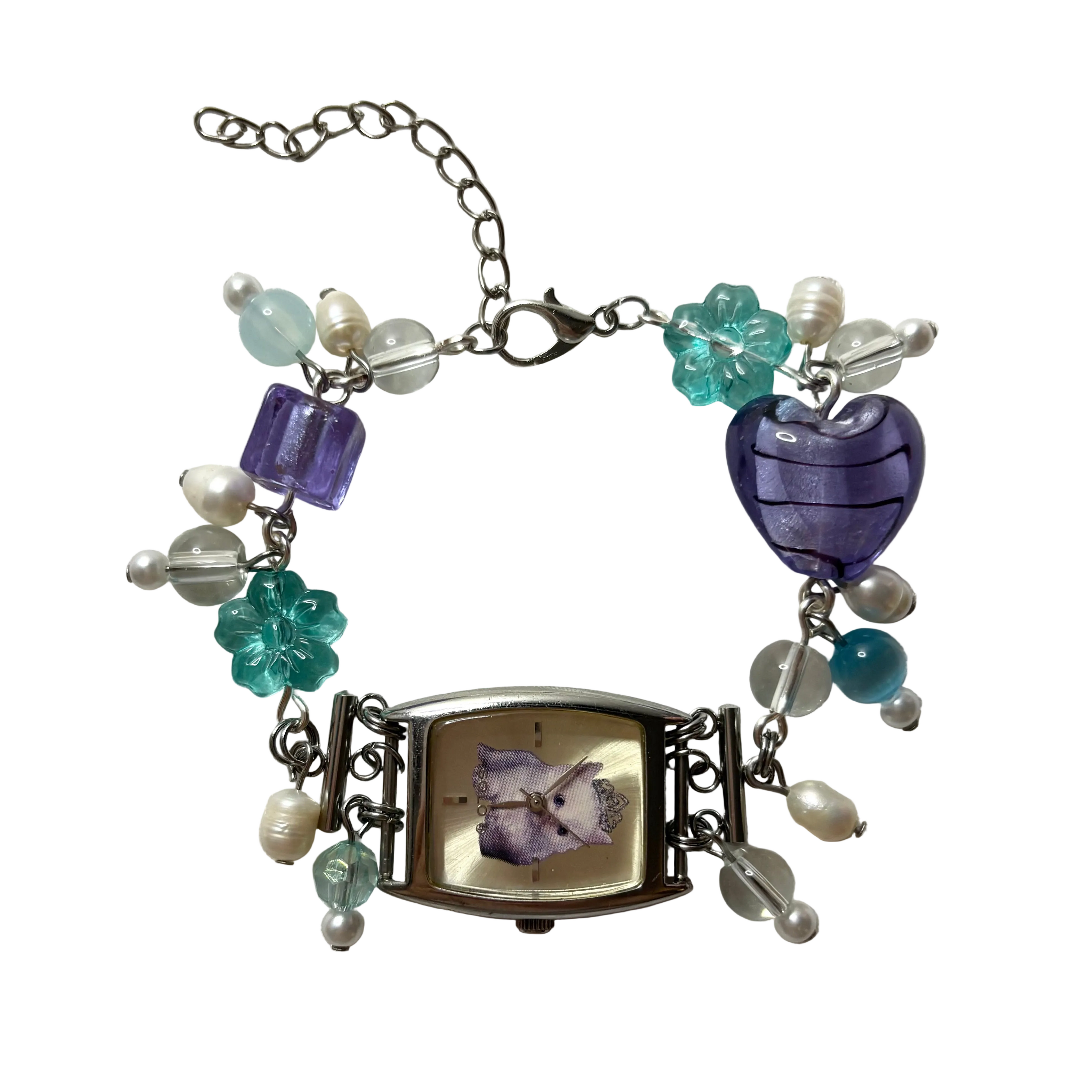 princess kitty working beaded watch bracelet