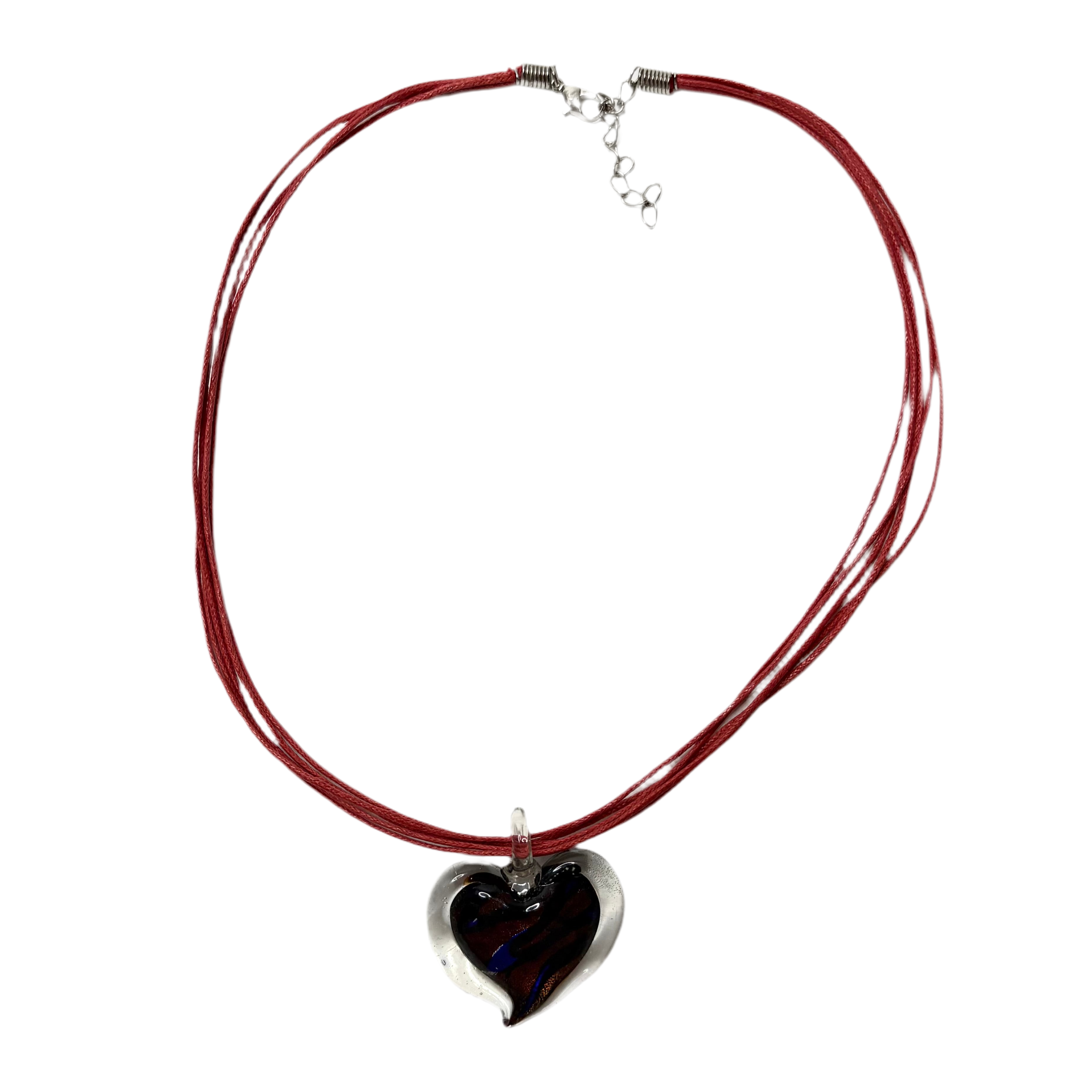 glass heart cord necklace