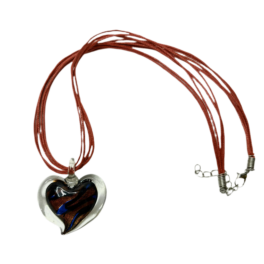 glass heart cord necklace