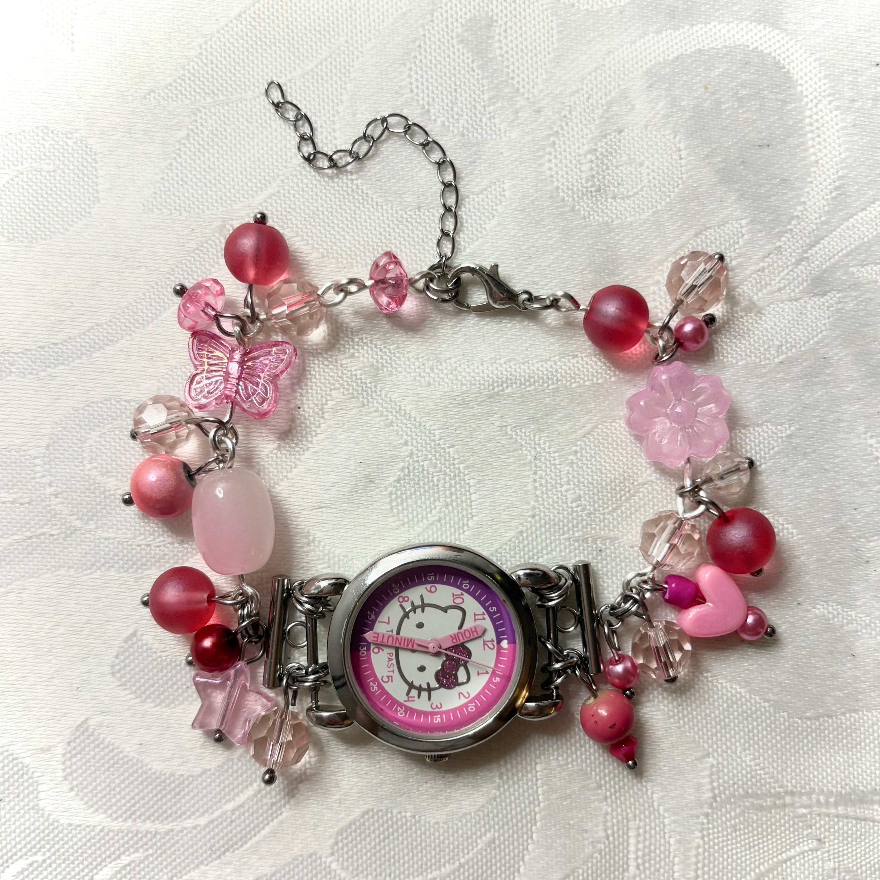 pink kitty working watch bracelet