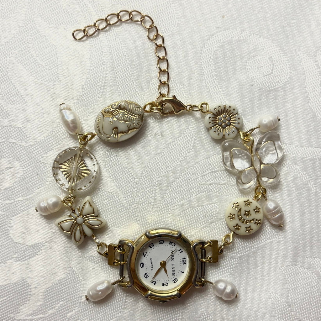 white butterfly working beaded watch bracelet