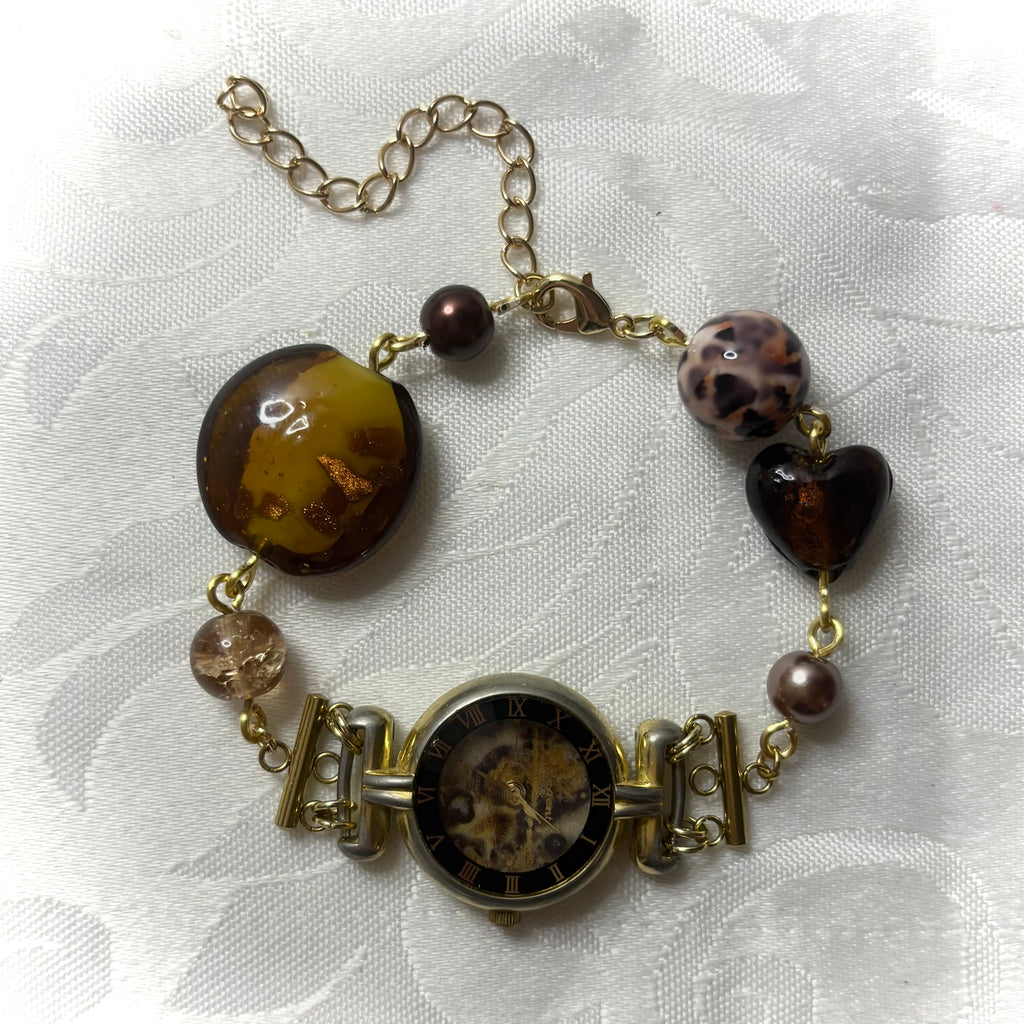 leopard working beaded watch bracelet