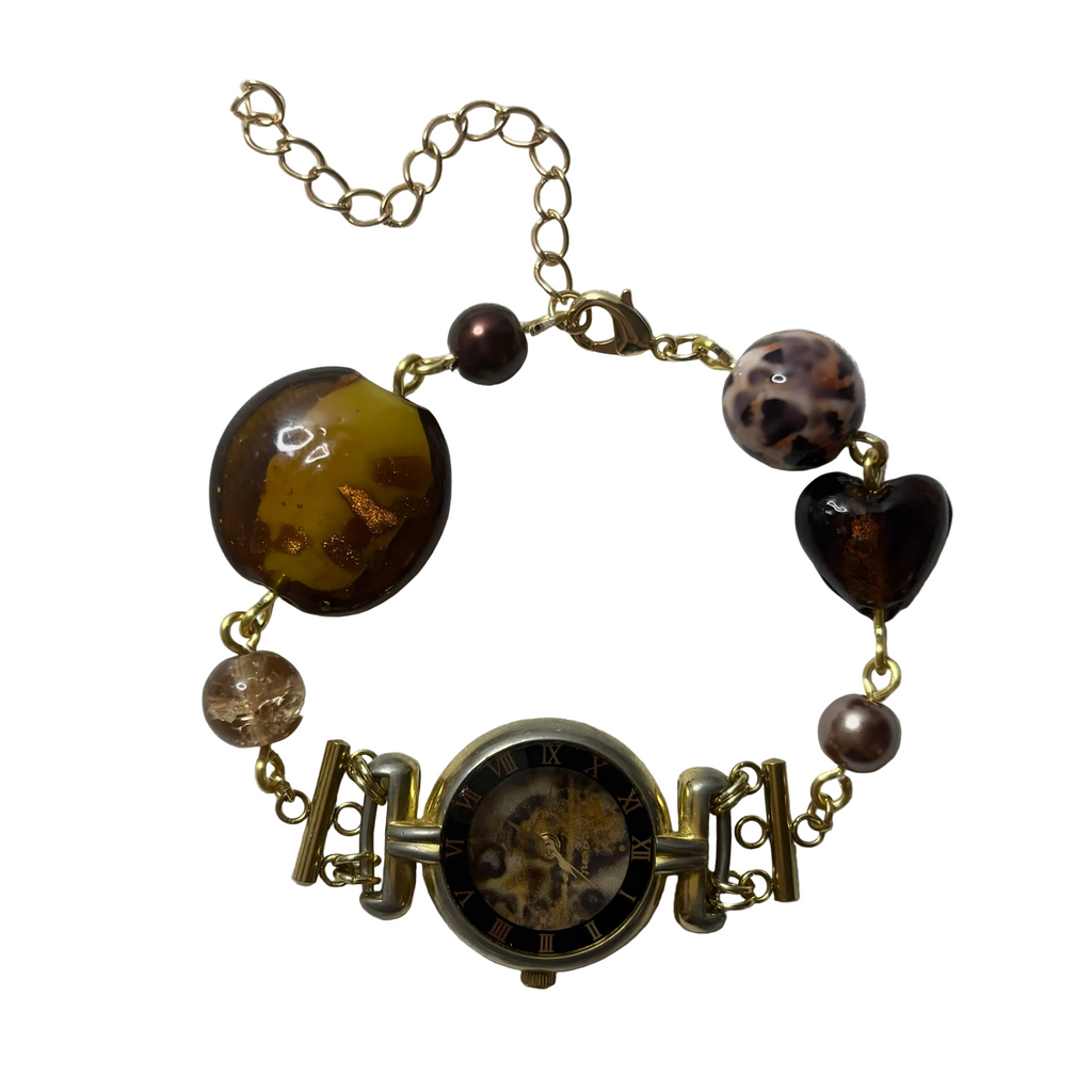leopard working beaded watch bracelet