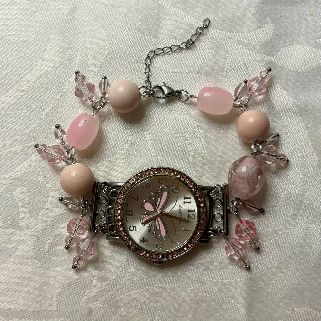 pink butterfly working watch bracelet