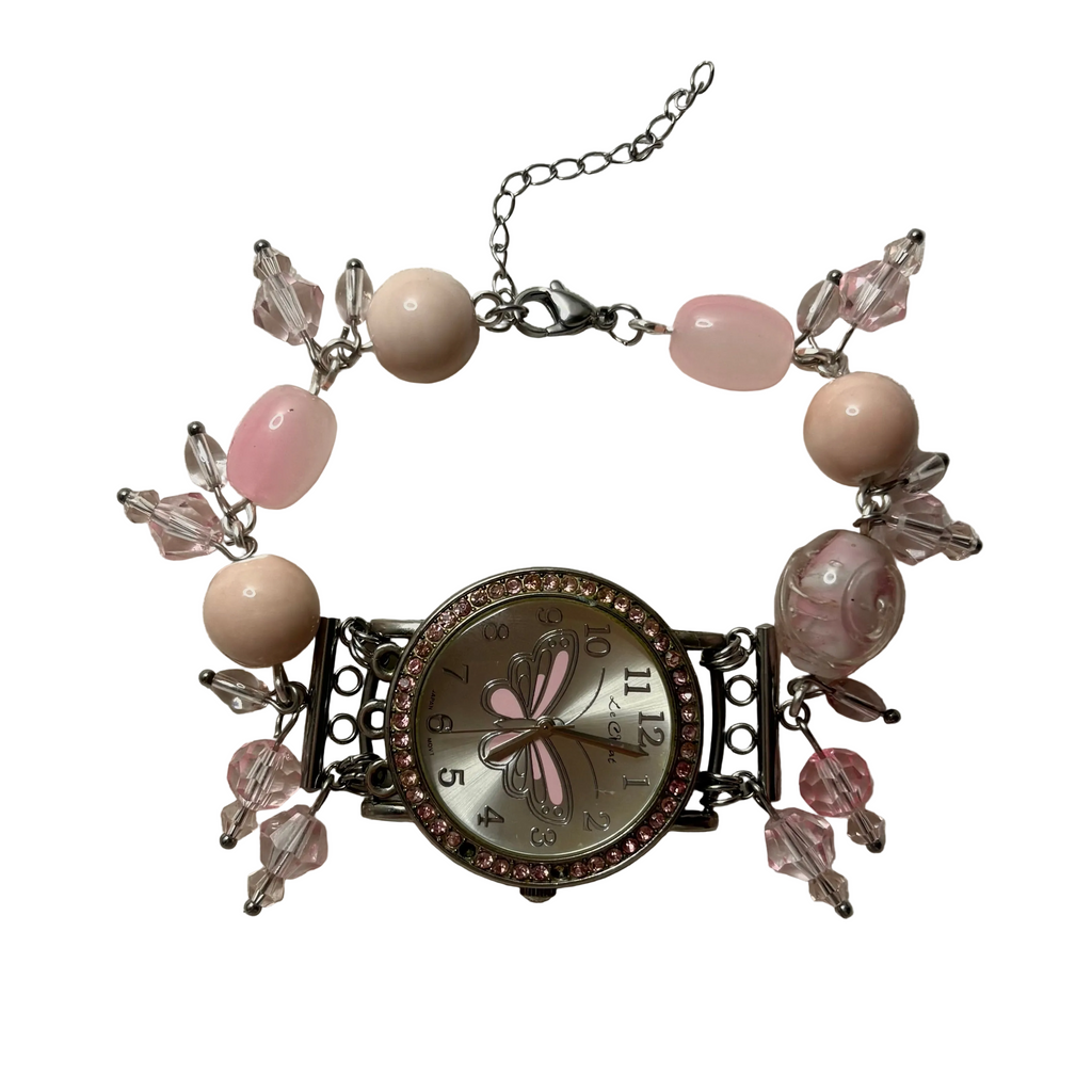 pink butterfly working watch bracelet