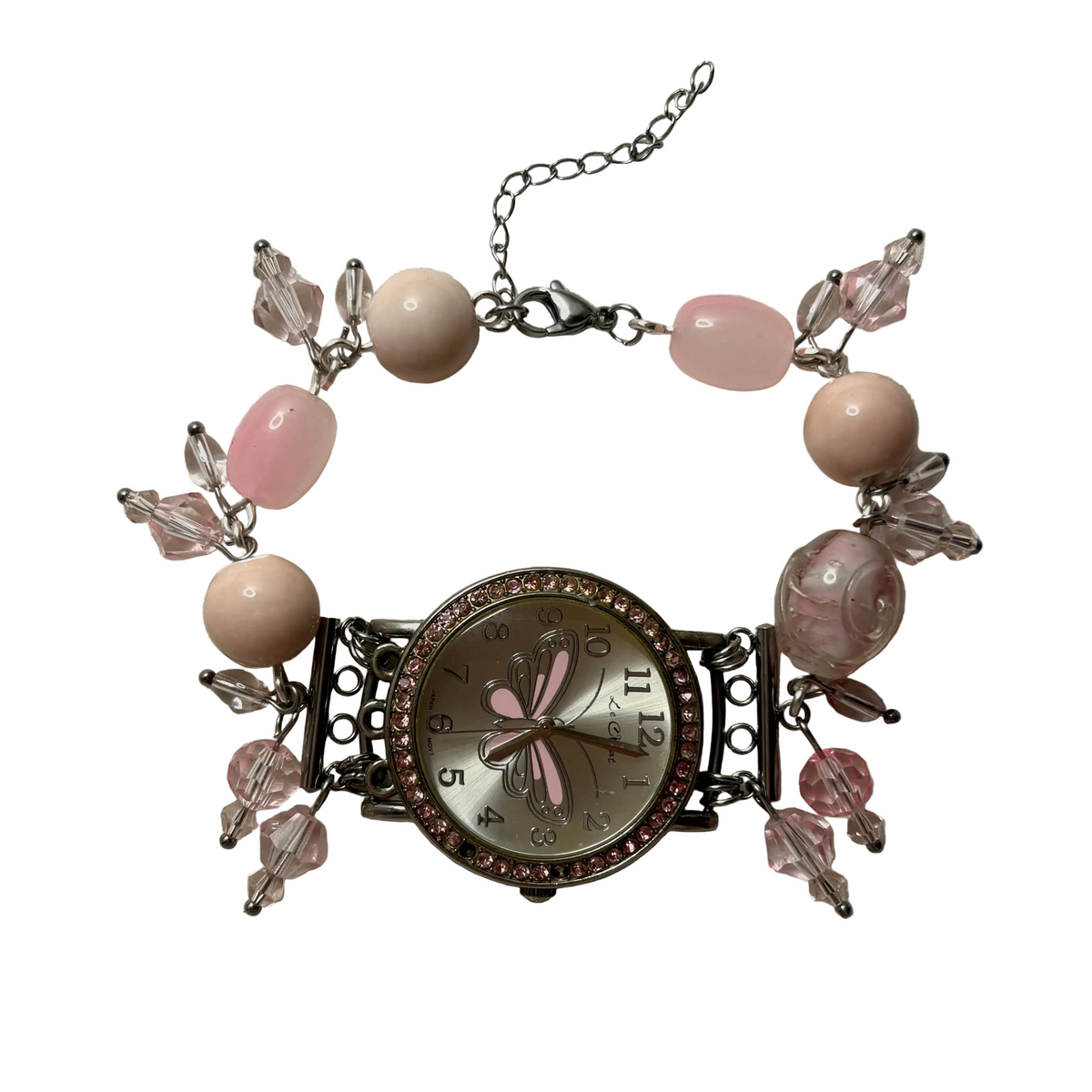 pink butterfly working watch bracelet