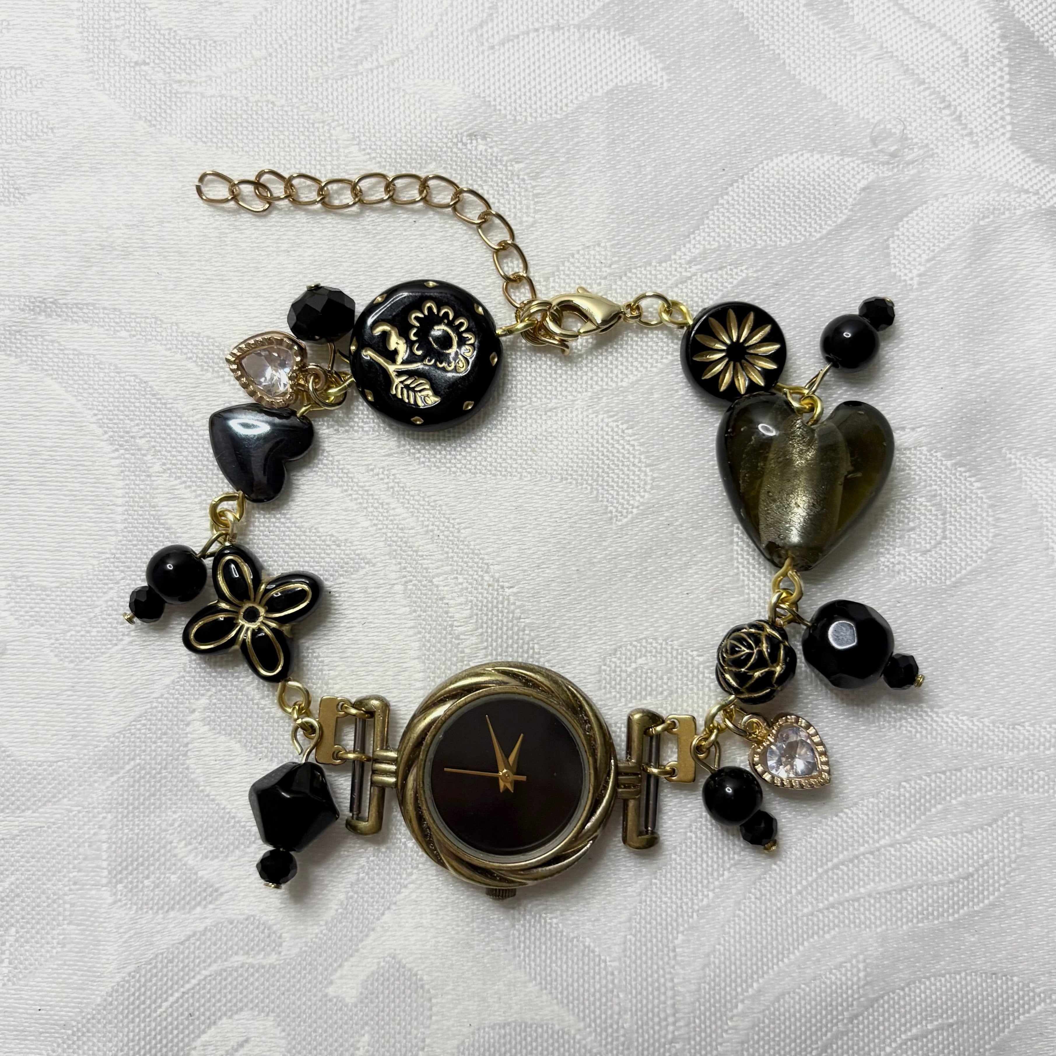 midnight black working beaded watch bracelet