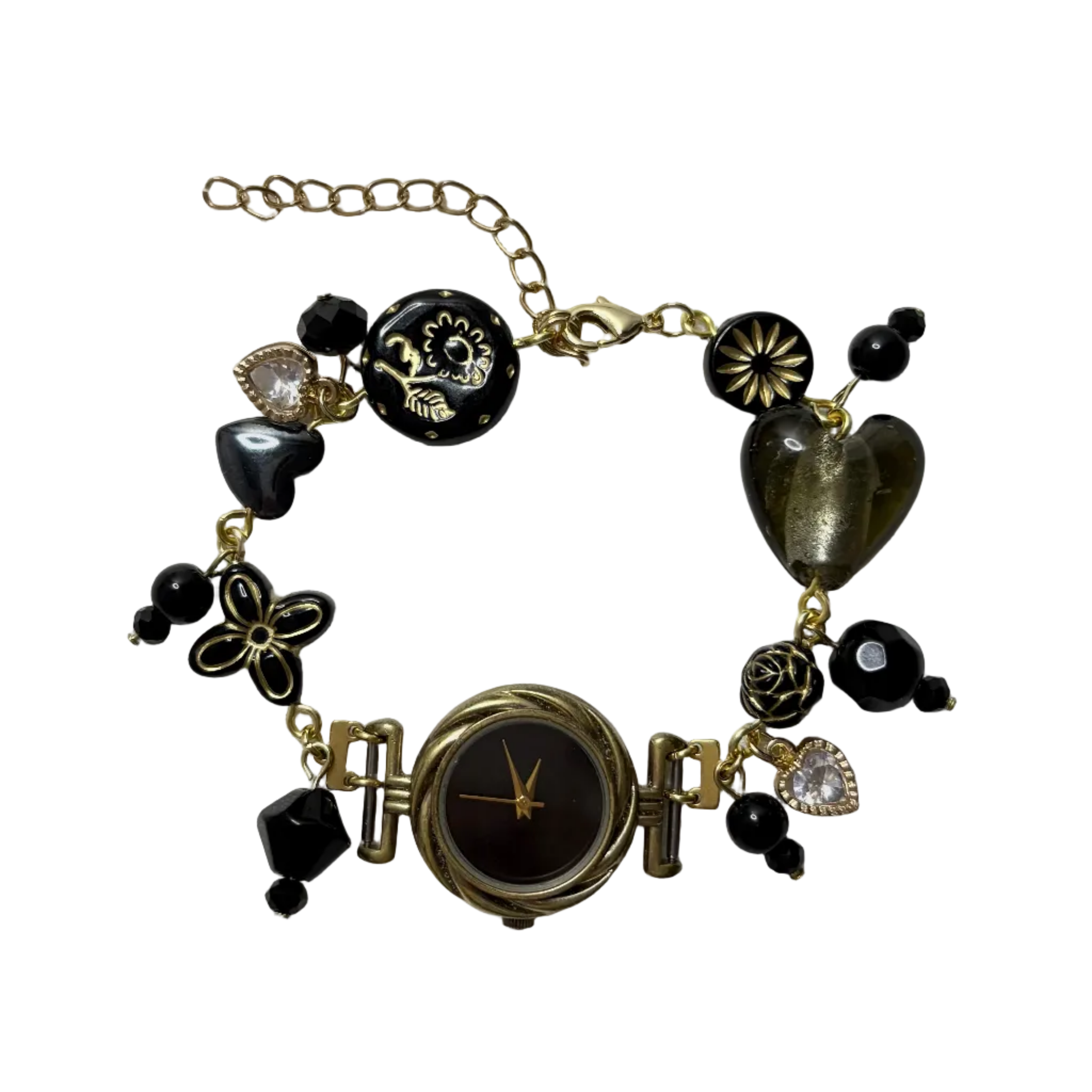 midnight black working beaded watch bracelet