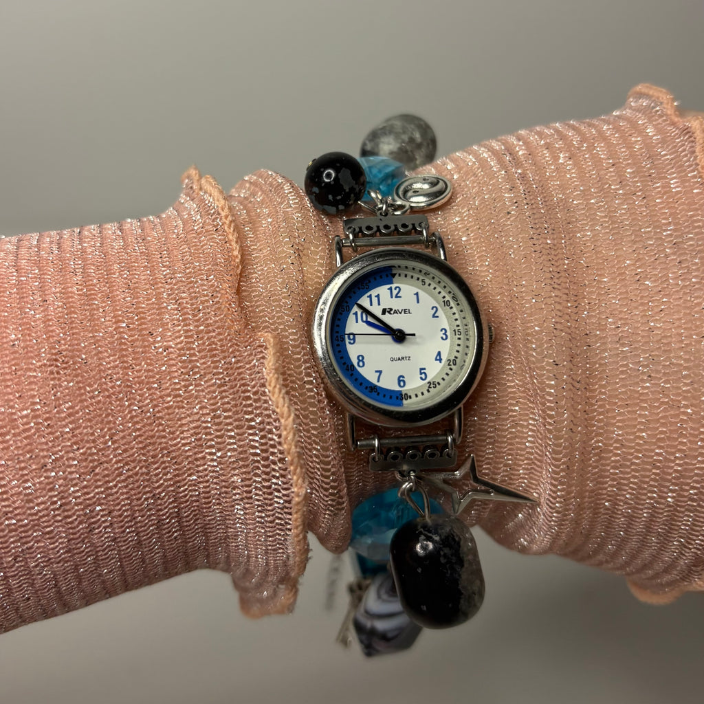 true blue beaded watch bracelet