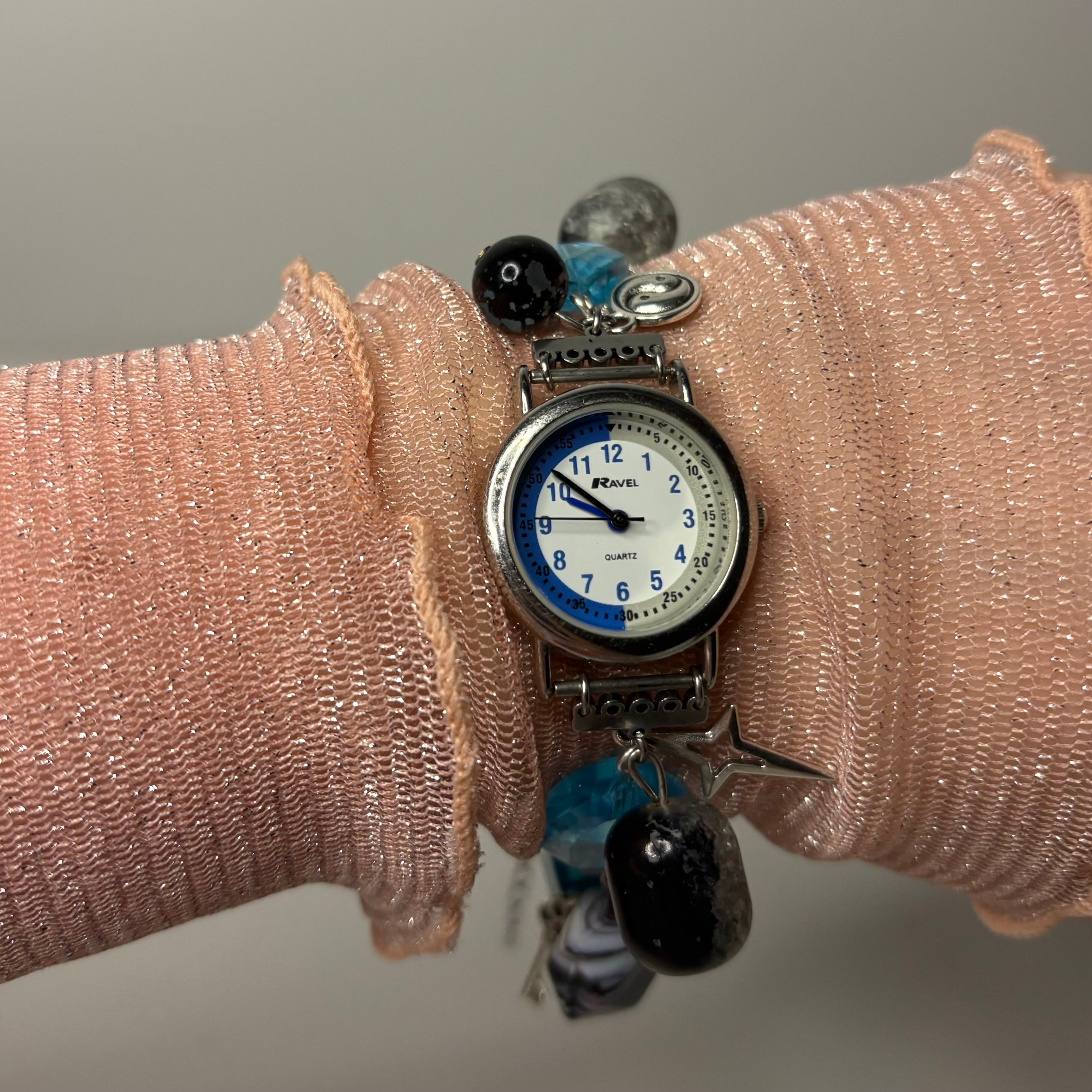 true blue beaded watch bracelet
