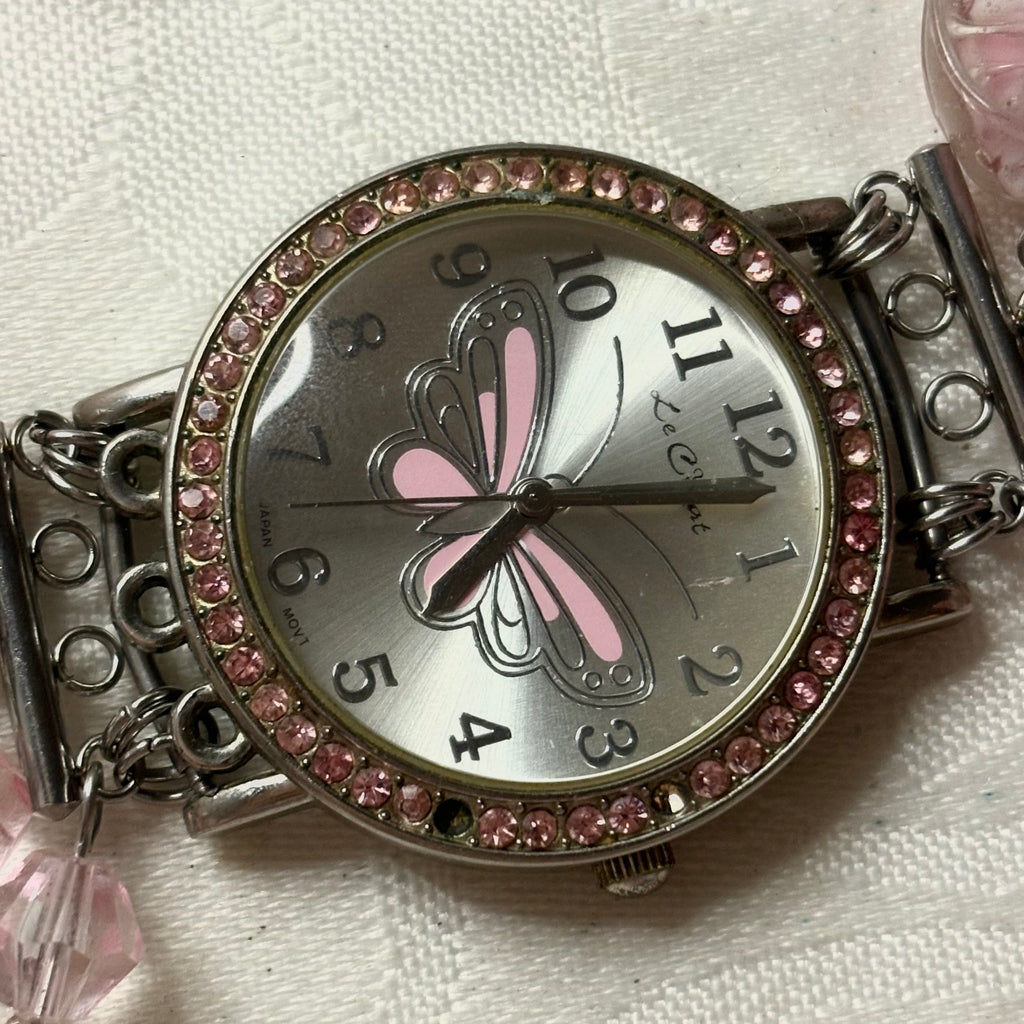 pink butterfly working watch bracelet