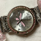 pink butterfly working watch bracelet