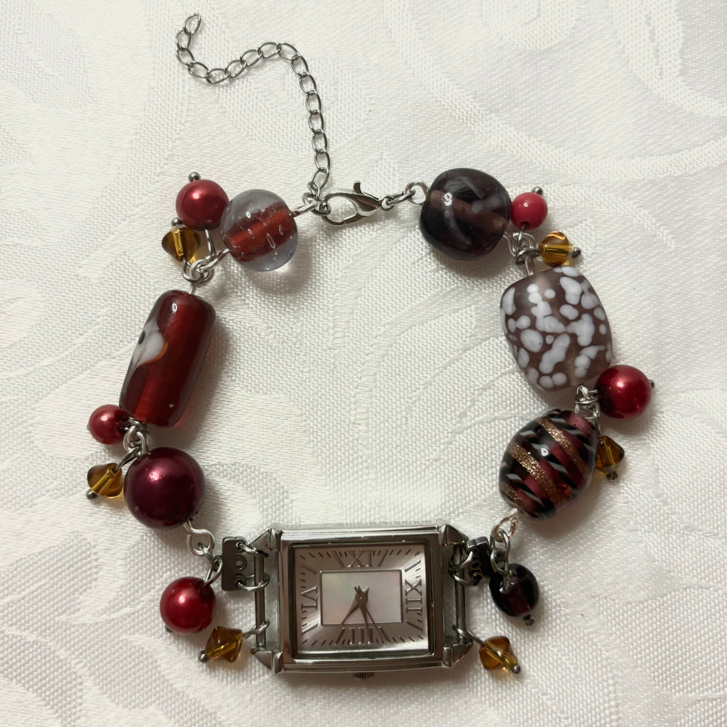 red ready working beaded watch bracelet