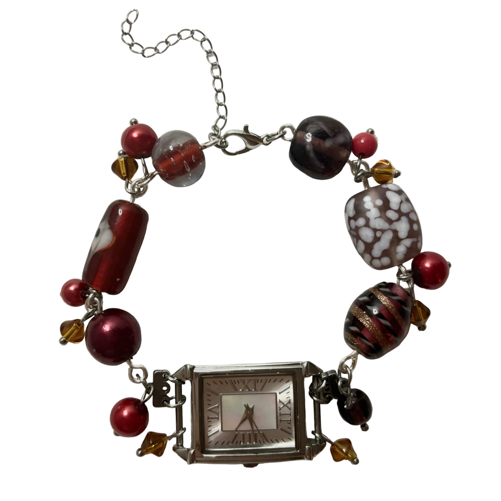 red ready working beaded watch bracelet