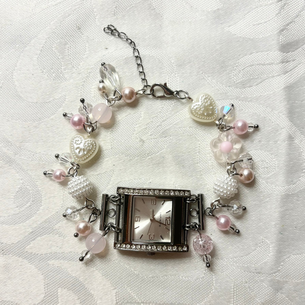 snowy working beaded watch bracelet