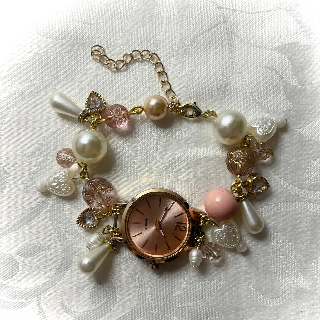 peachy working beaded watch bracelet