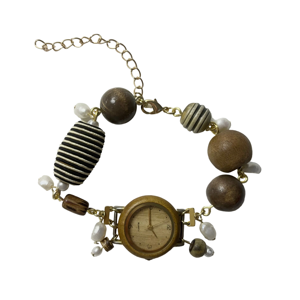 earthy working beaded watch bracelet