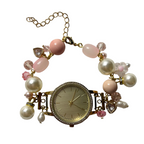 pink lady working beaded watch bracelet