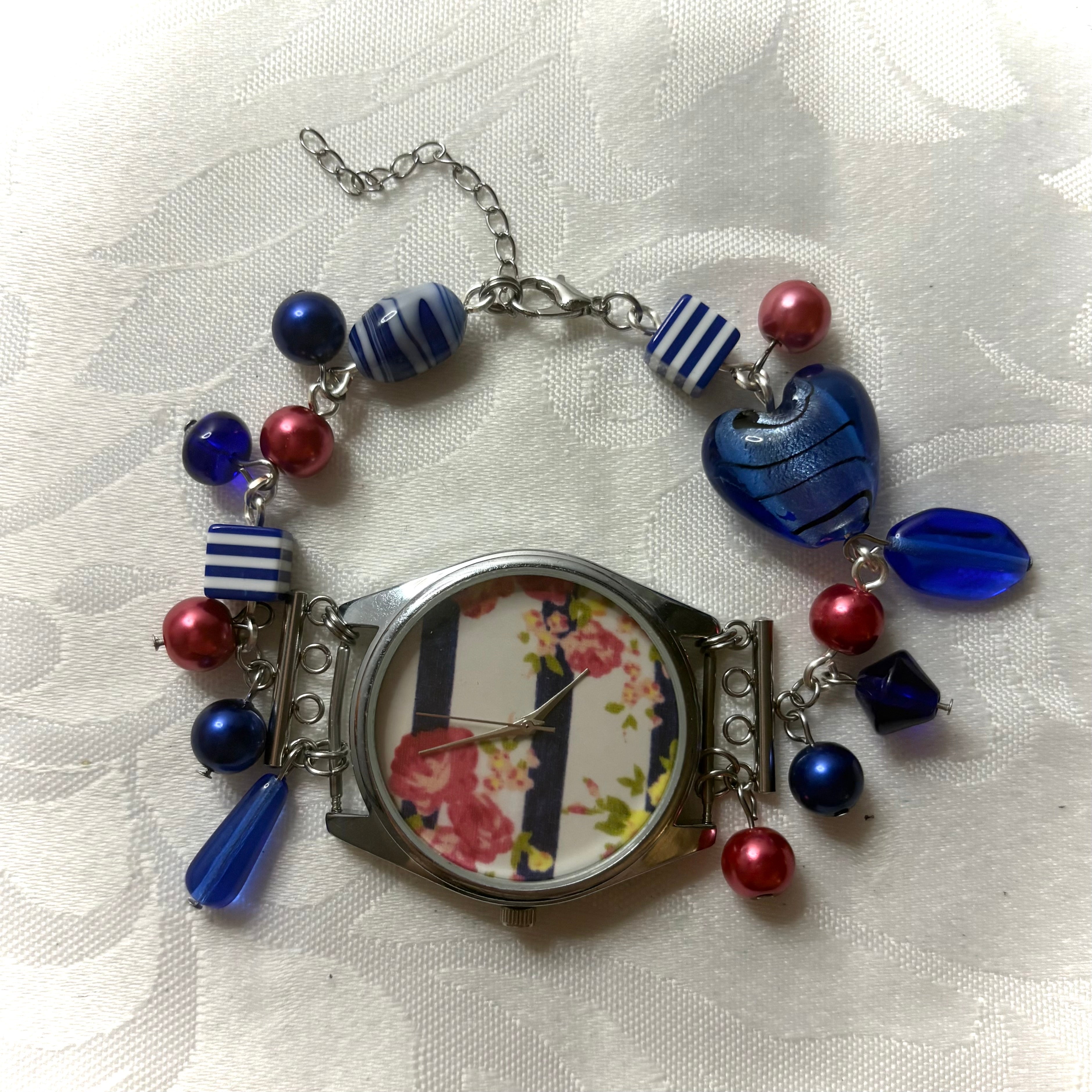 stripe working beaded watch bracelet