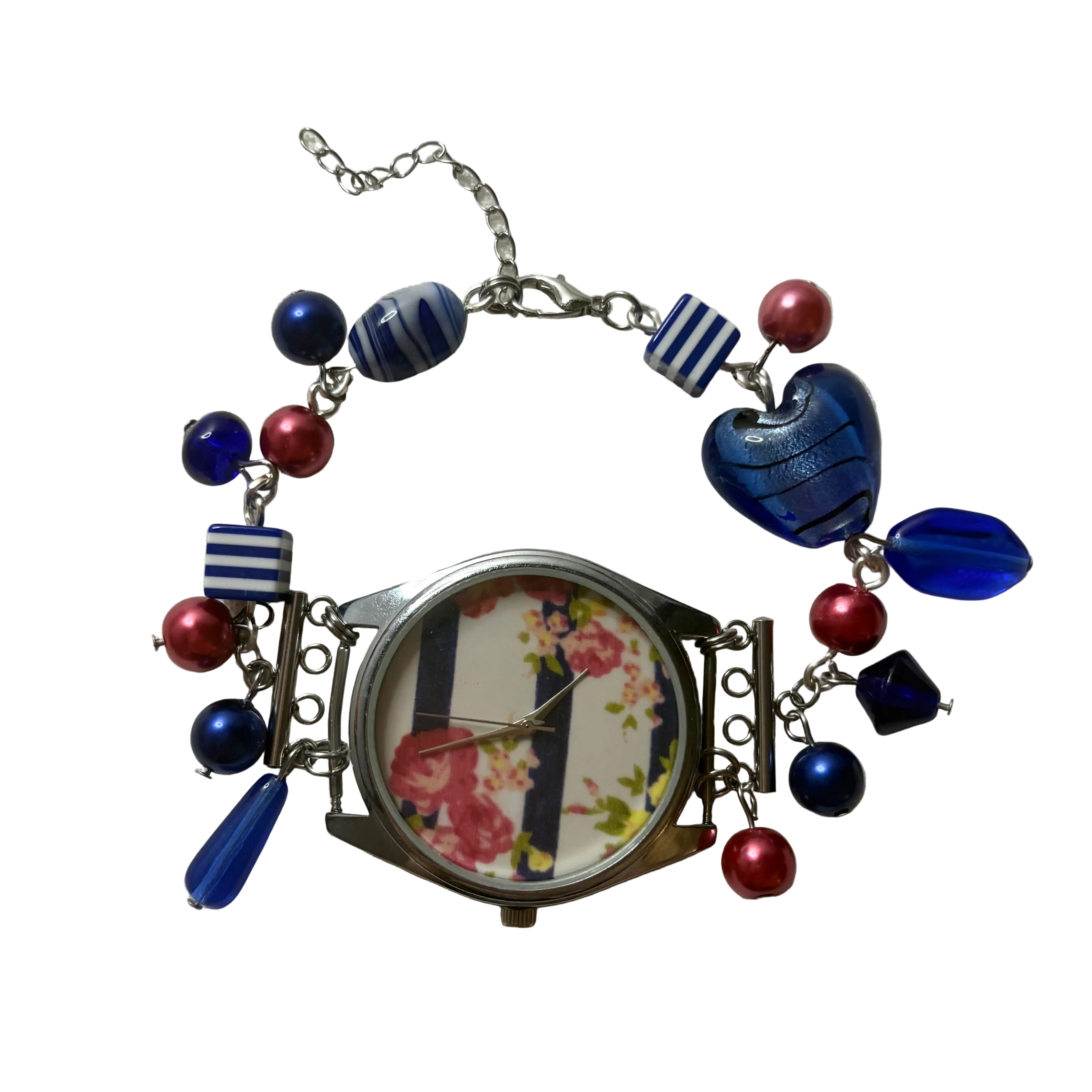 stripe working beaded watch bracelet