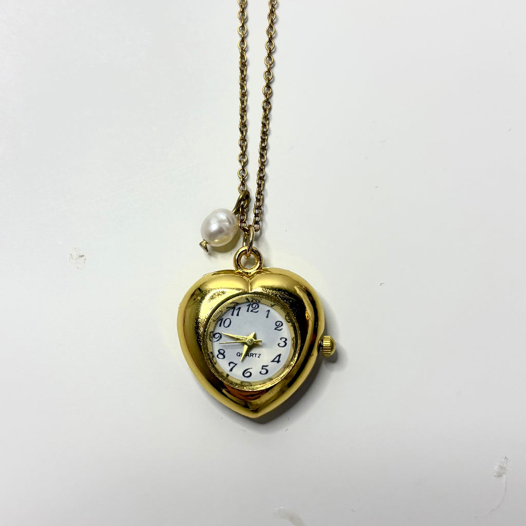 eternal heart watch necklace in gold tone