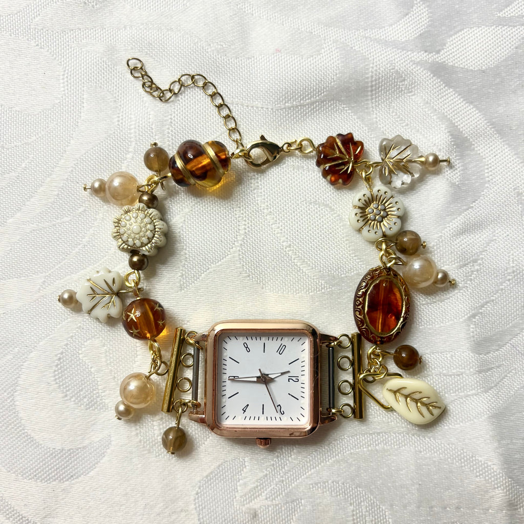 autumn leaves working beaded watch bracelet