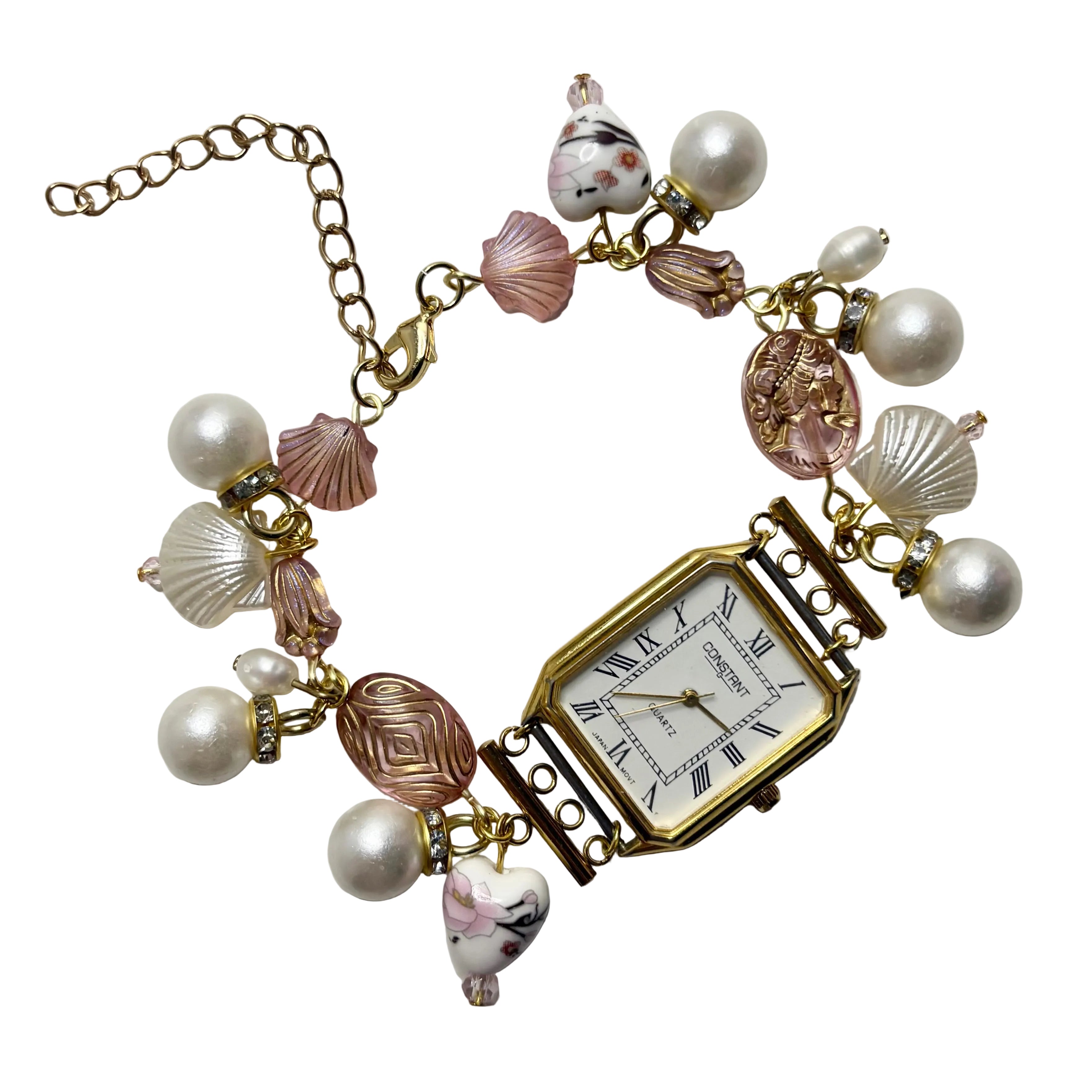 blush beaded watch bracelet