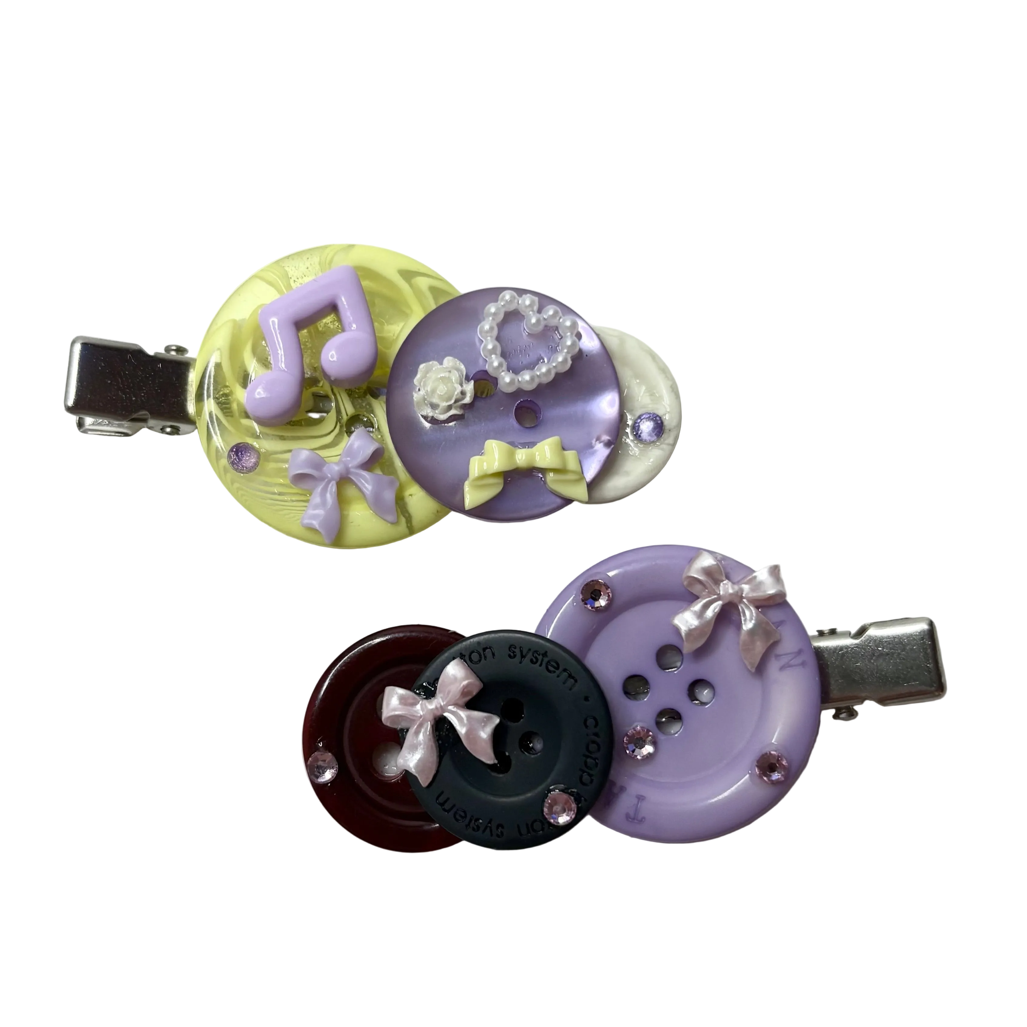 purple button clip duo