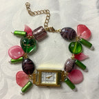 purple fairy working beaded watch bracelet