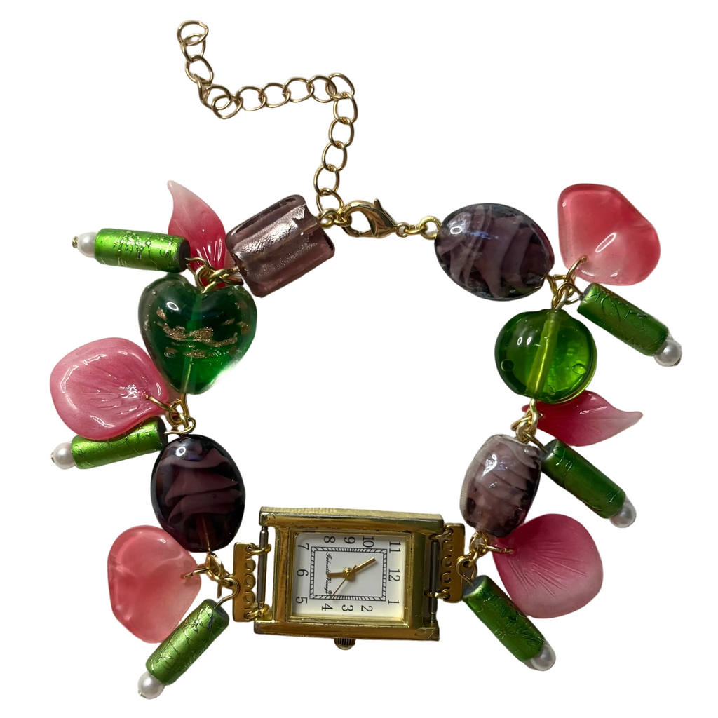 purple fairy working beaded watch bracelet