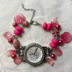 hot pink fairy working beaded watch bracelet