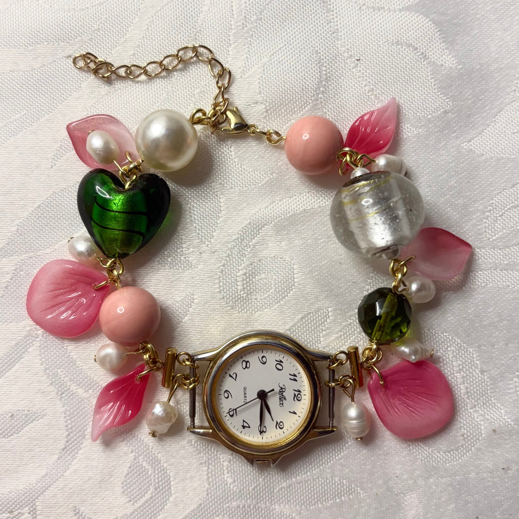 garden fairy working beaded watch bracelet