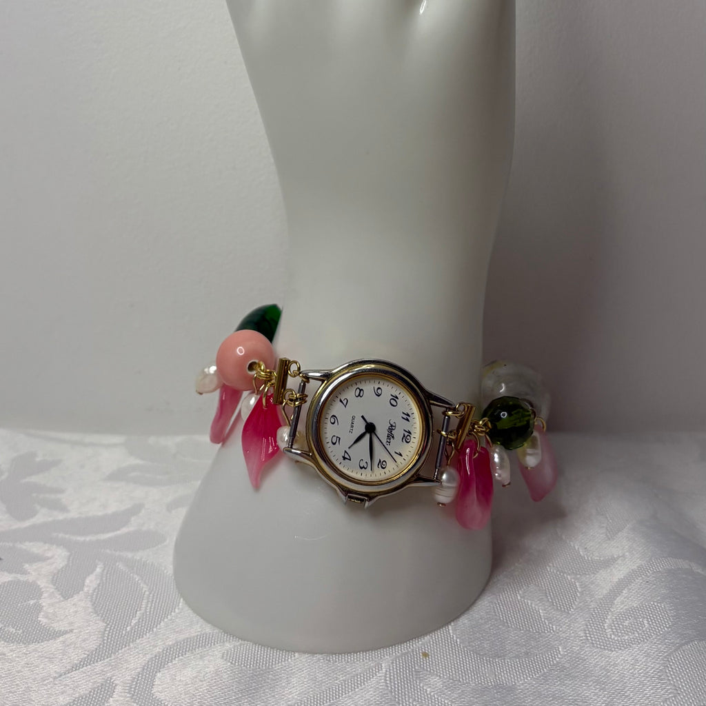 garden fairy working beaded watch bracelet