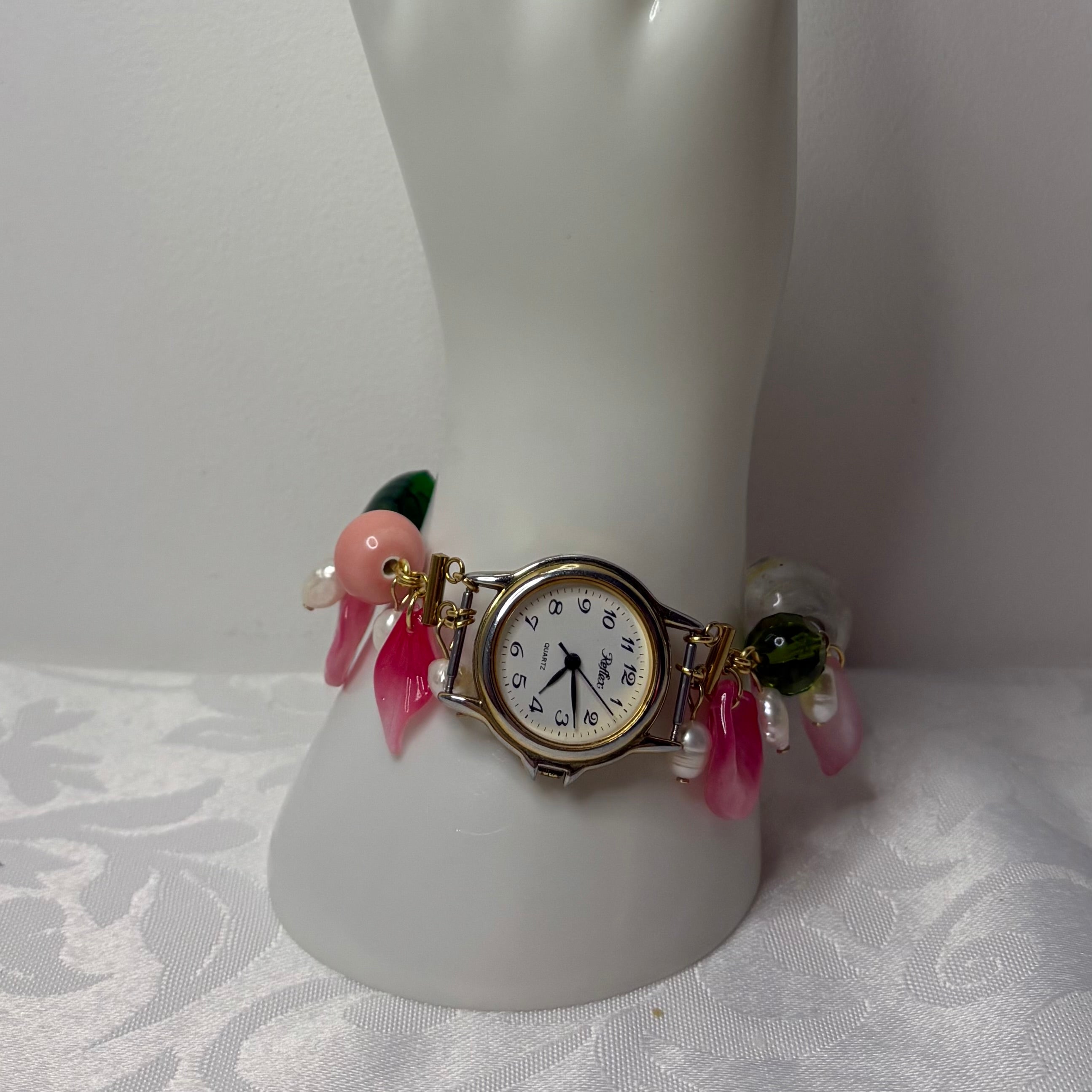 garden fairy working beaded watch bracelet